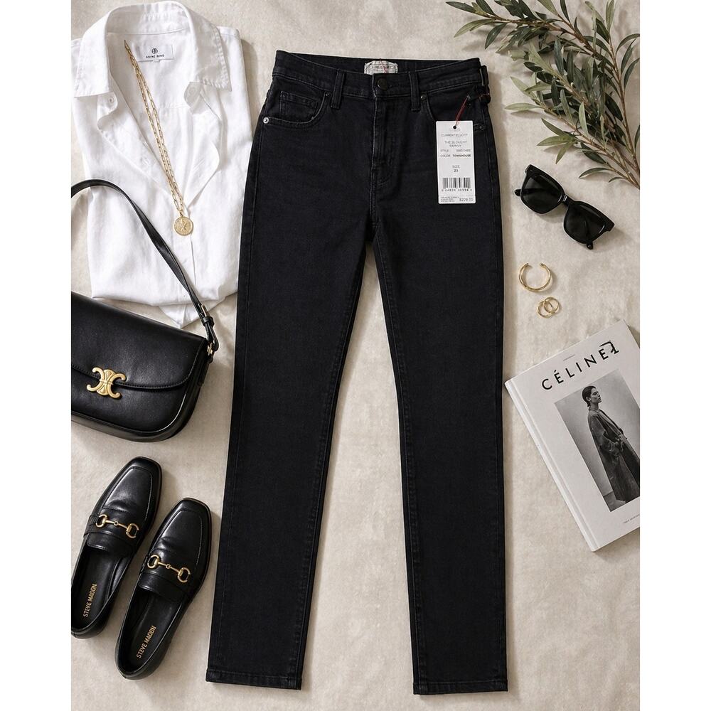 Current Elliott NWT Slouchy Skinny Jeans Black Townhouse Wash High Rise 23
